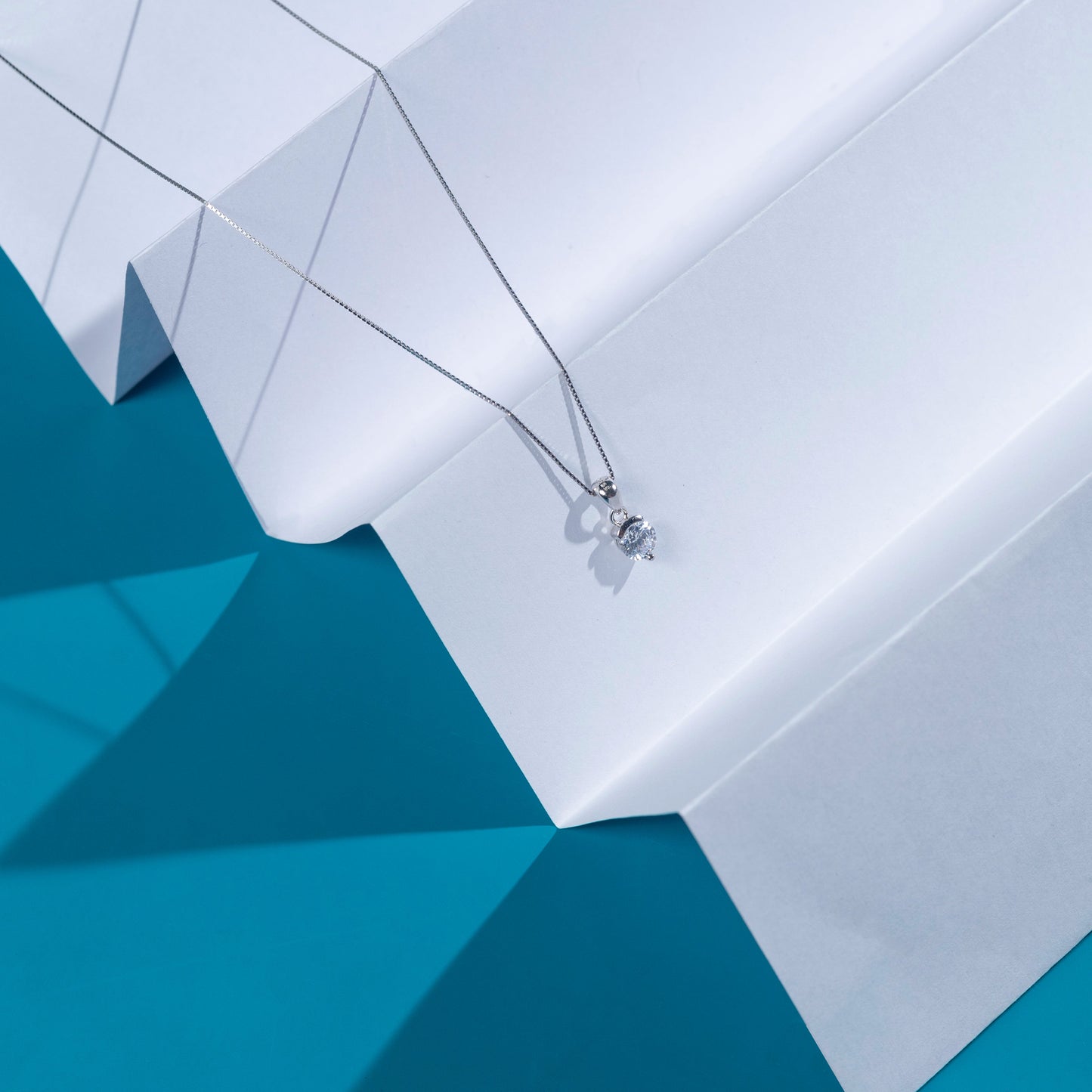 Radiant Silver Solitaire Drop Necklace