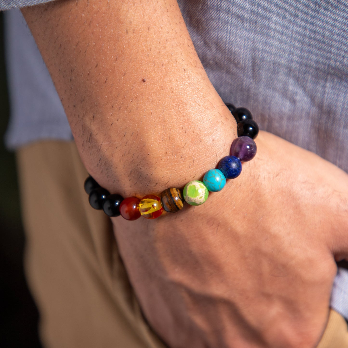 Black Obsidian 7 Chakra Stone Bracelet