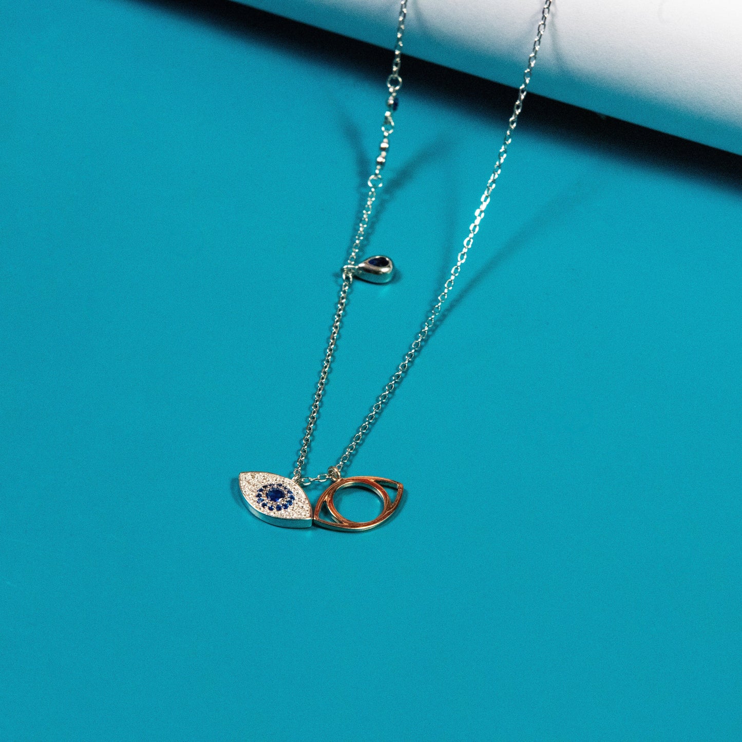 Stunning evil eye silver necklace layers