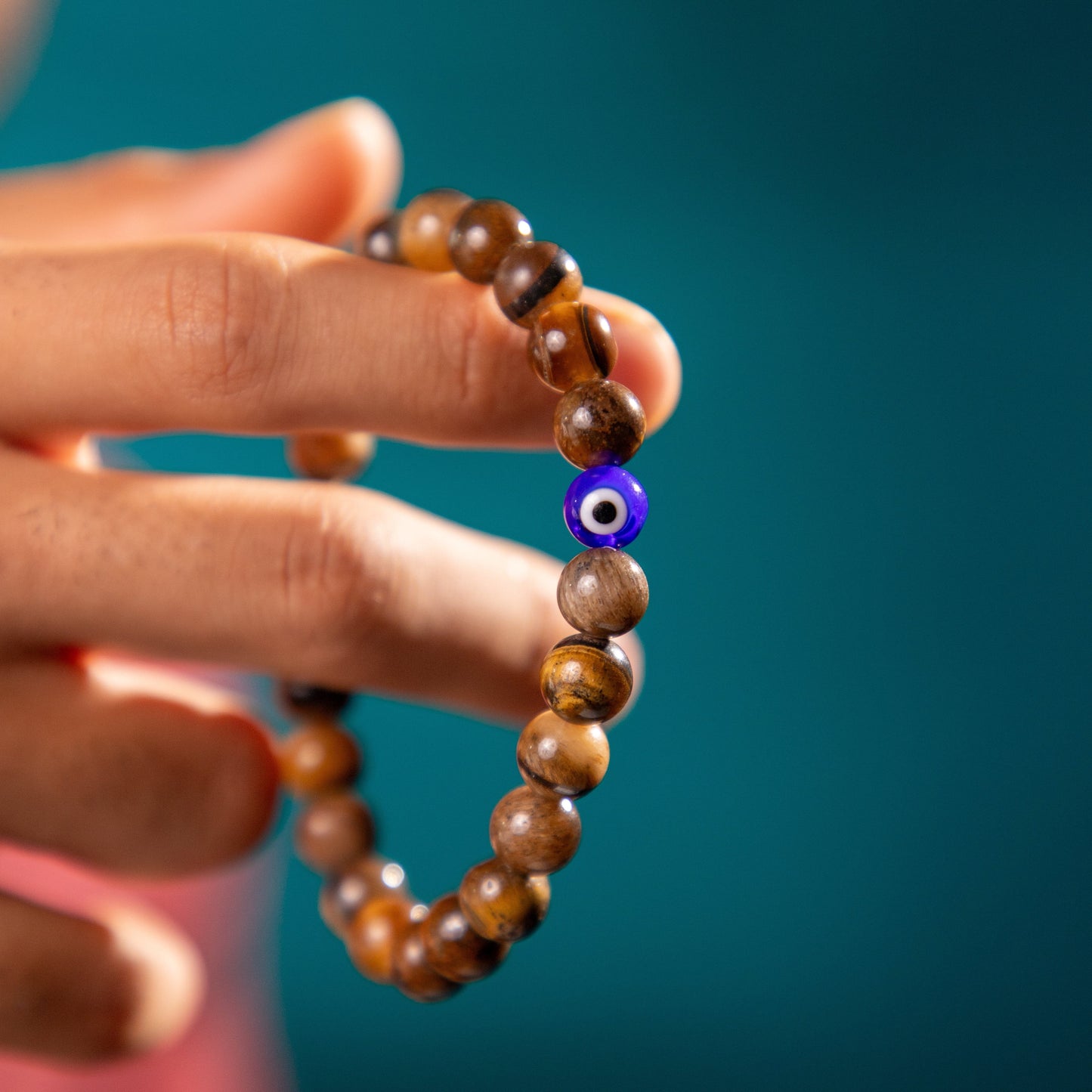 Tiger Eye Bracelet With Evil Eye