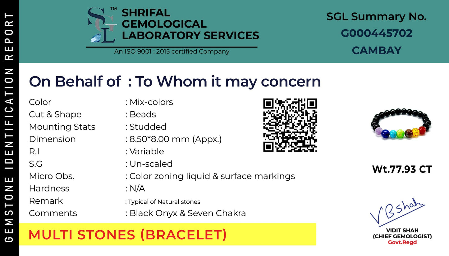 This is authentication certificate for Lava 7 chakra stone bracelet