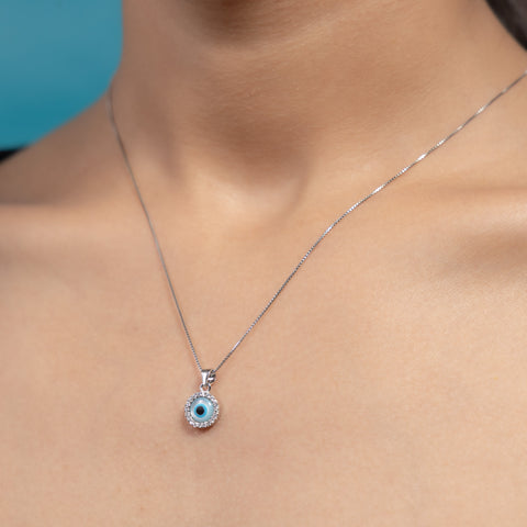 Silver White Evil Eye Necklace