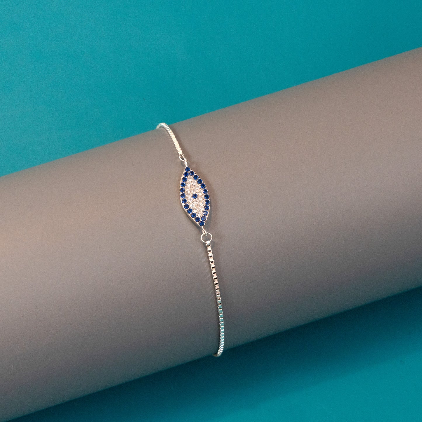 Evil Eye Blue Diamond Silver Bracelet