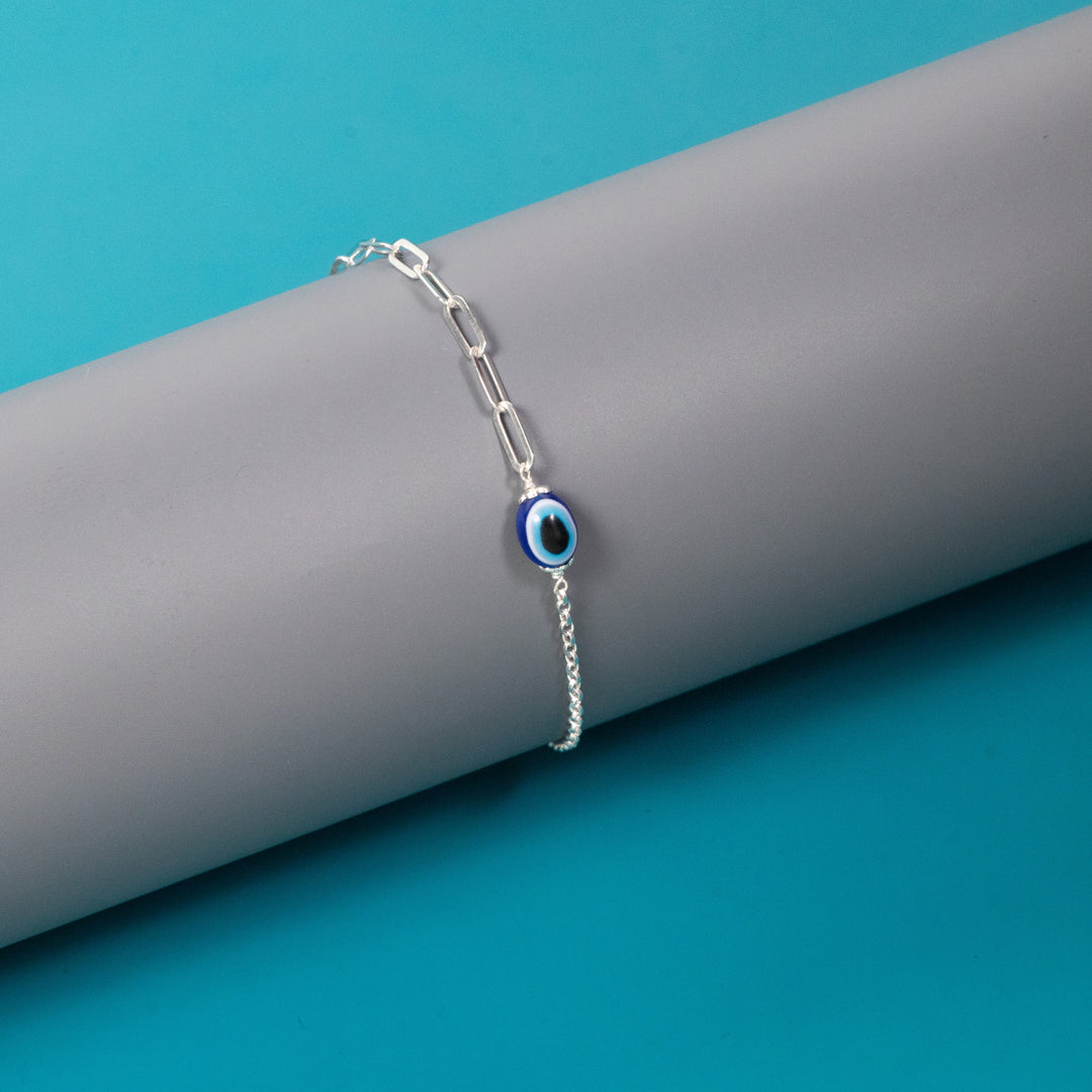 Elegant Evil Eye Guardian Silver Chain Bracelet