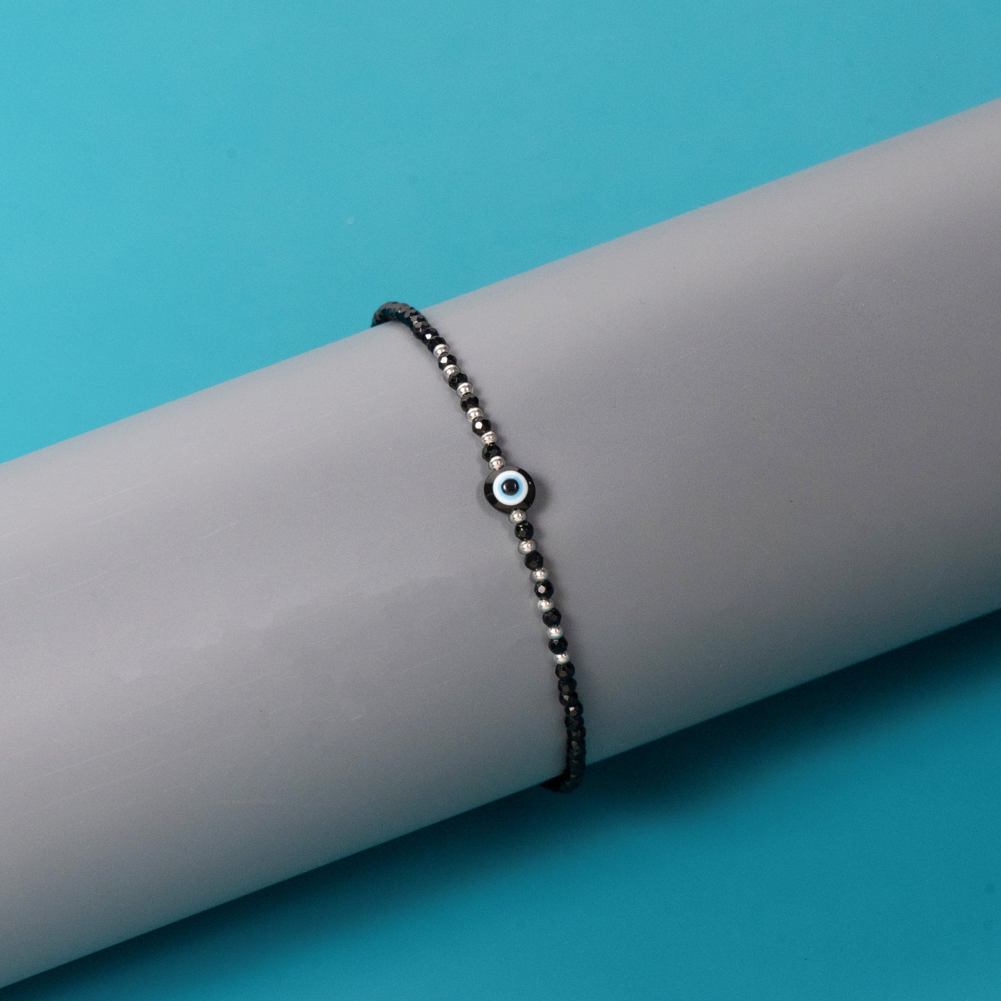 Evil Eye Black  beads 925 Silver Bracelet