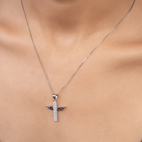 Silver Cross Feather Necklace