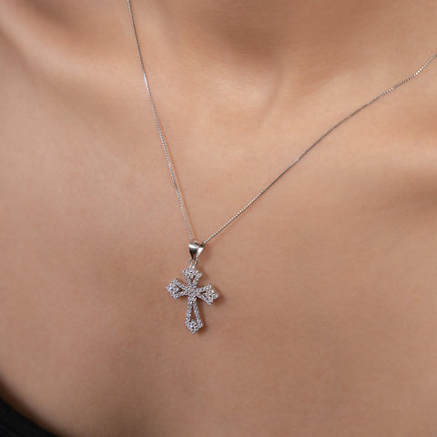 Silver Radiant Cross Necklace