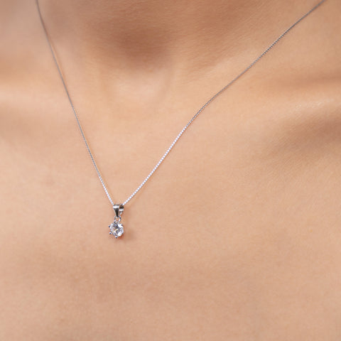 Glittering Silver Solitaire Drop Necklace