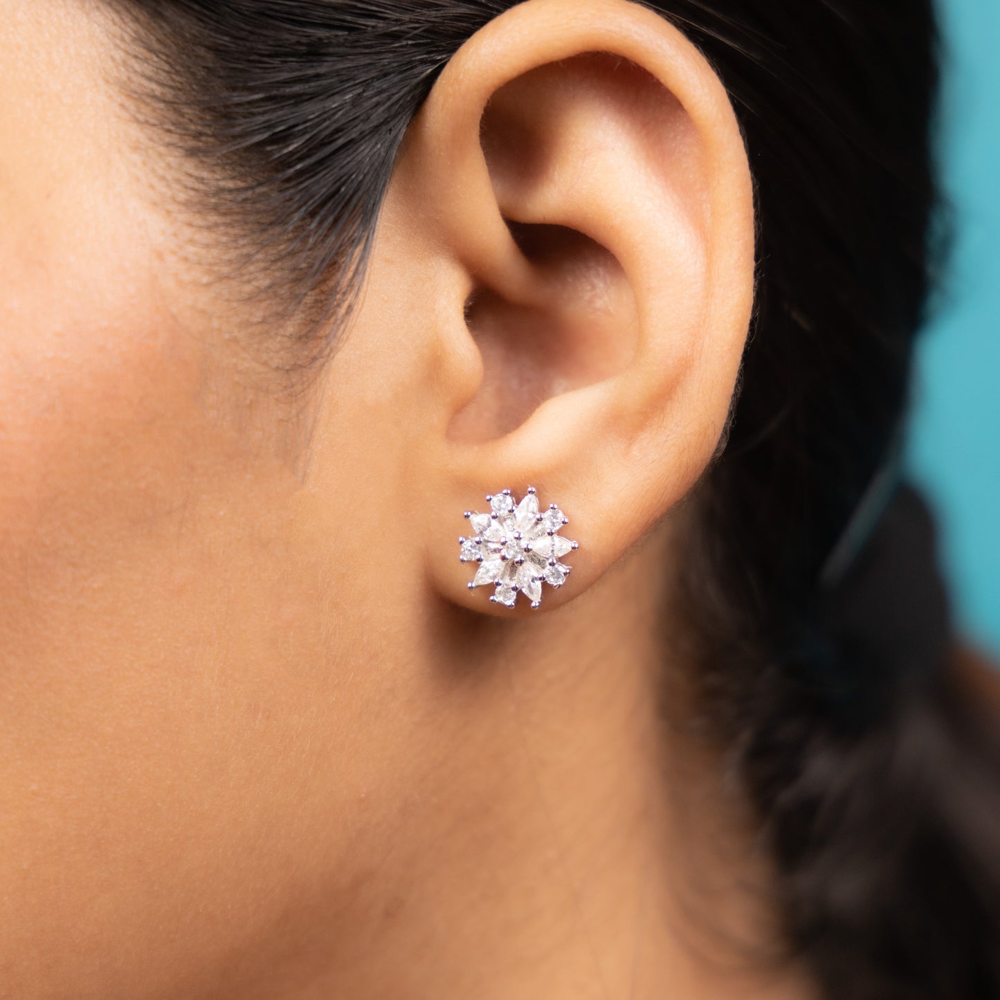 Silver Floral Stud Earrings