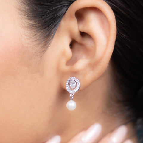 Silver Radiant Pearl Drop Earrings