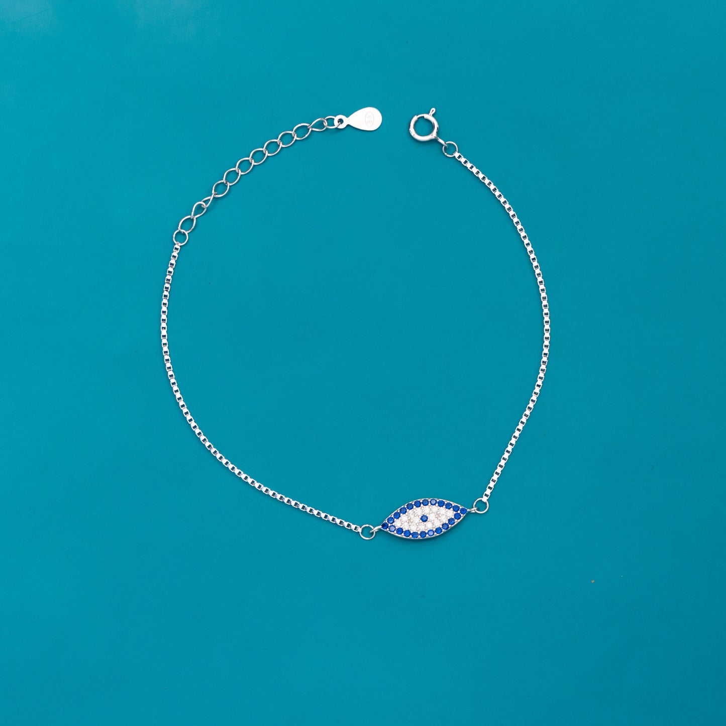 Evil Eye Blue Diamond Silver Bracelet