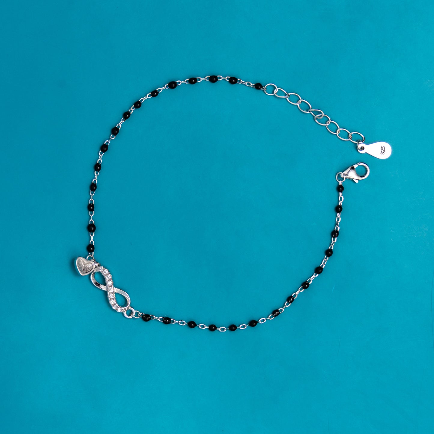 Black Beaded Infinity Silver Bracelet