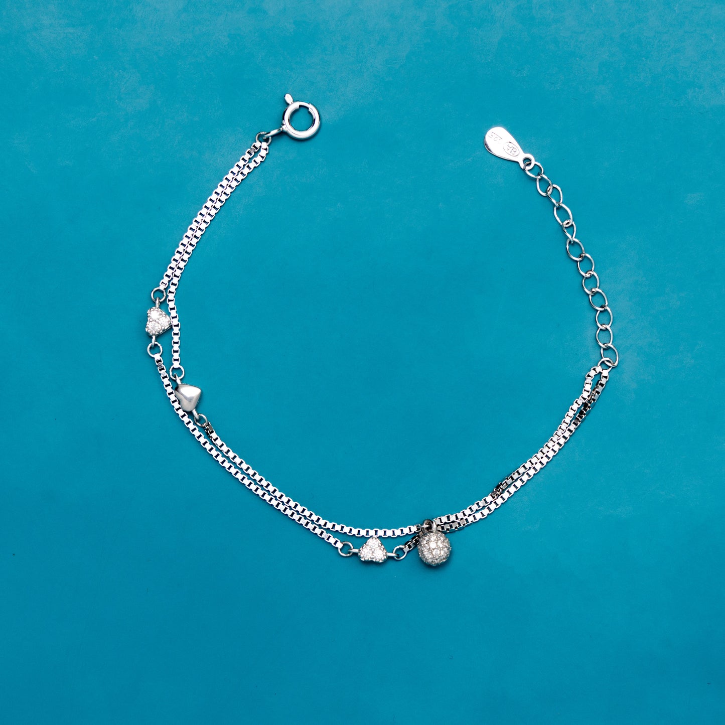 Dual Layer Charm Silver Bracelet