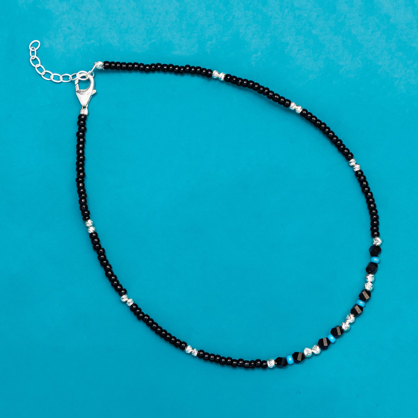 Evil Eye Black Beads Silver Bracelet