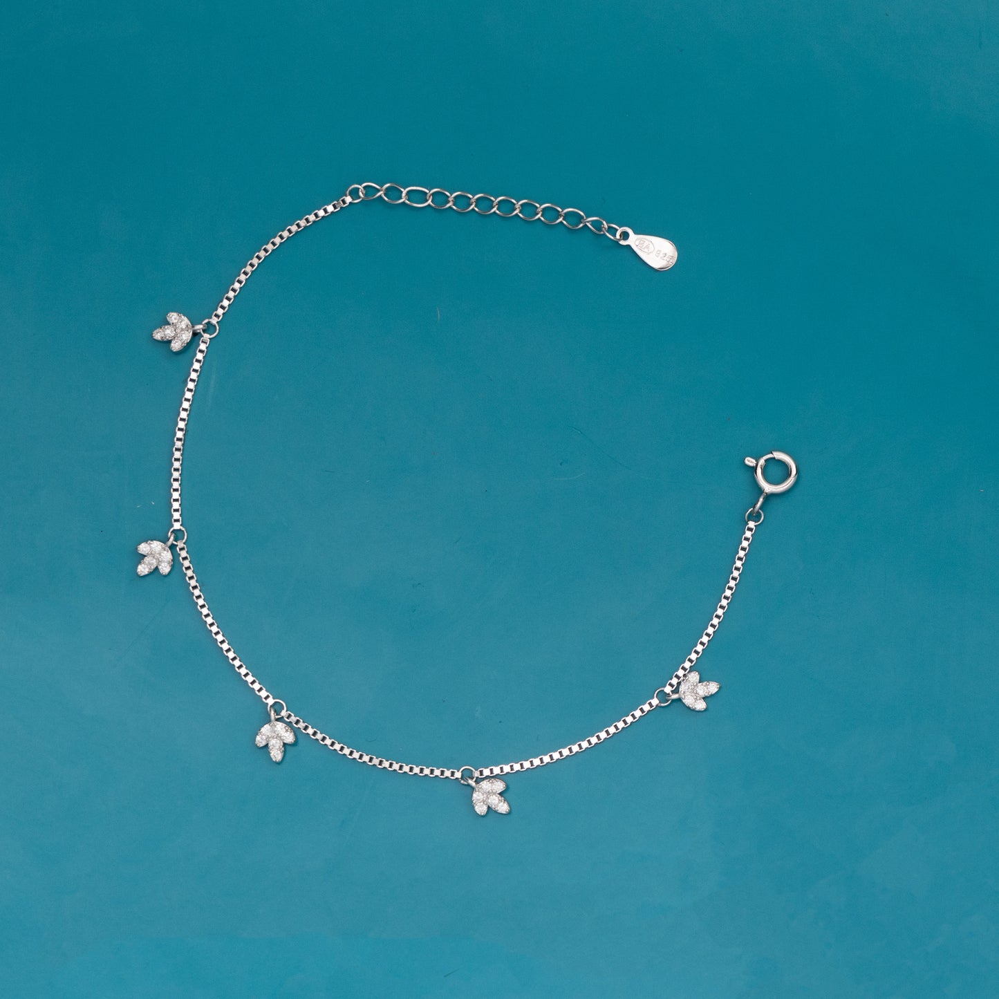 Three Petal Hanging Charms Silver Bracelet