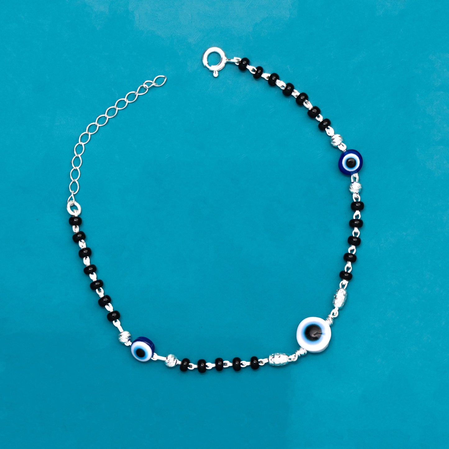 White And Blue Evil Eye Silver Bracelet