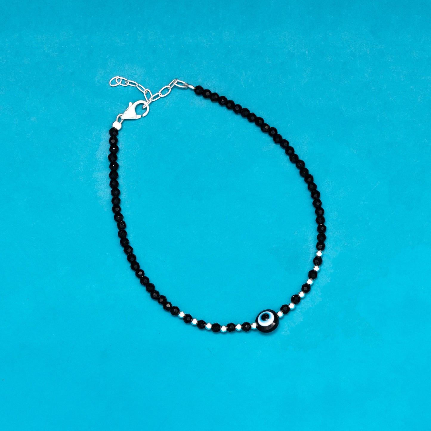 Evil Eye Black  beads 925 Silver Bracelet