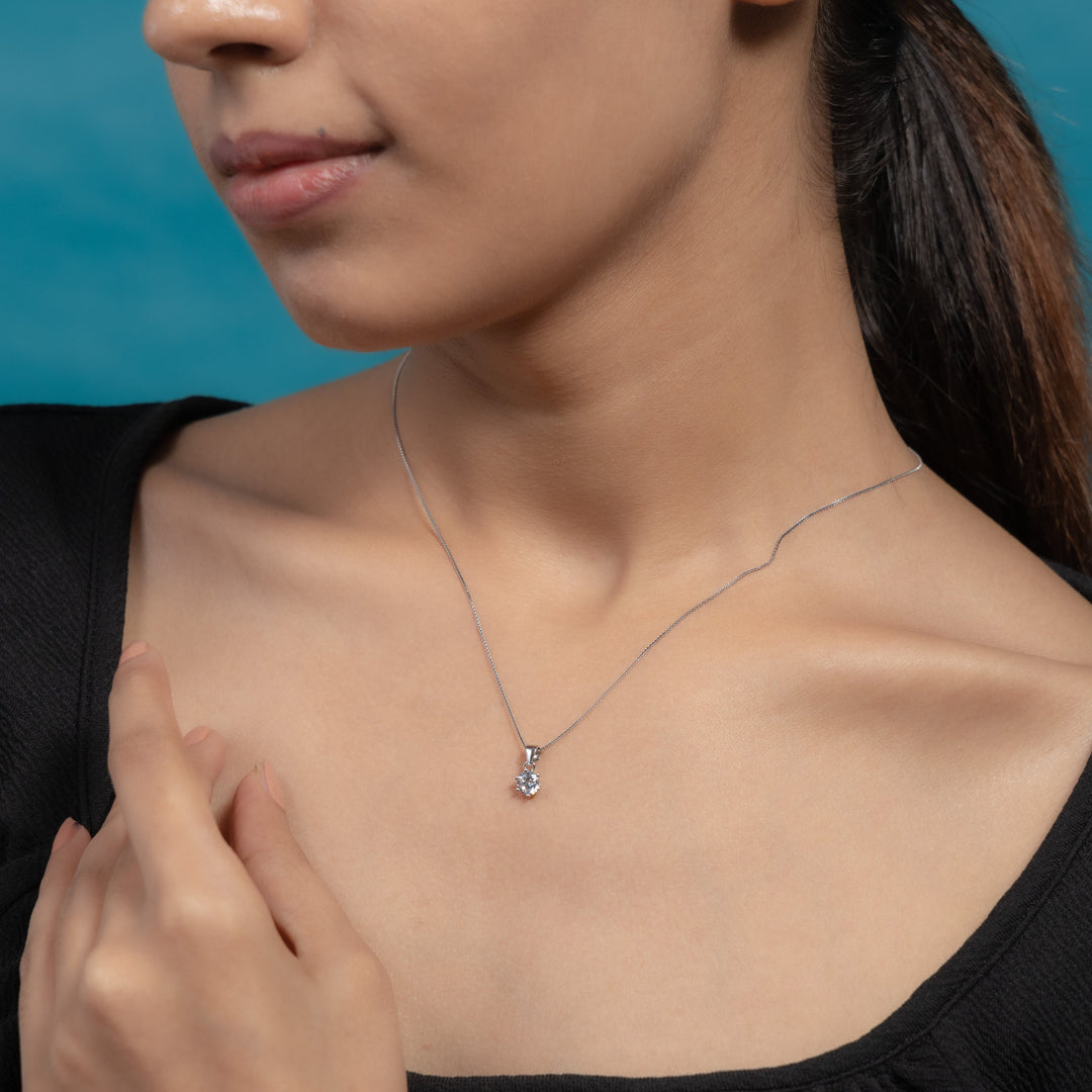 Radiant silver solitaire drop necklace shine