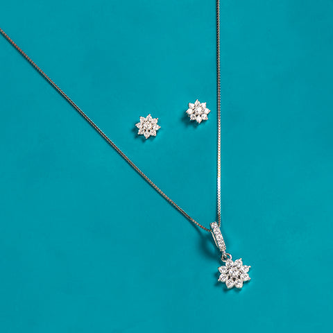 Silver Floral Blossom Necklace Set