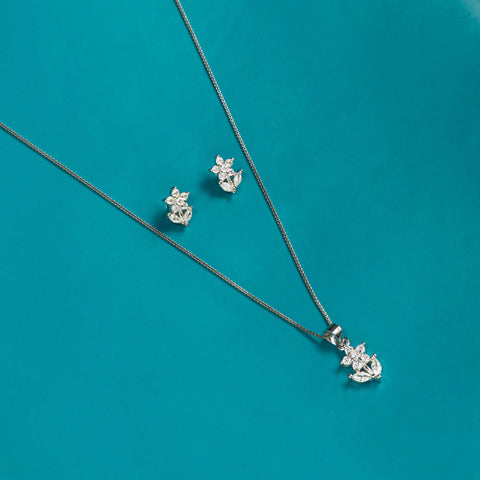 Silver Petal Floral Necklace set