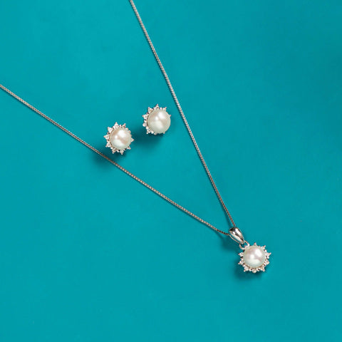 Silver Oyster Glow Pearl Necklace Set