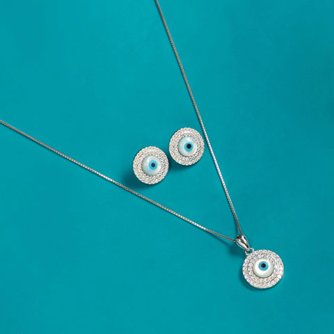 Silver Whispering Evil Eye Necklace set