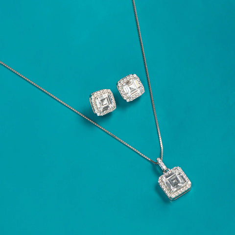 Silver Square Serenity Necklace set