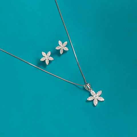 Silver Petals flower Necklace set