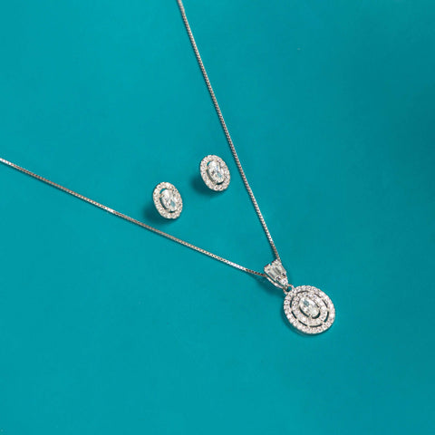 Silver Circle Shaped Necklace set