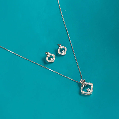 Silver Dot Square Charm Necklace Set