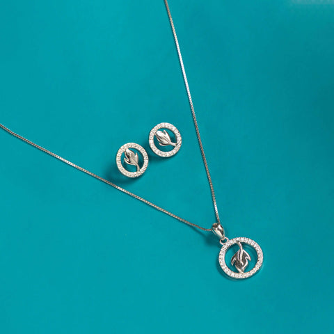 Silver Circle of Life Necklace set