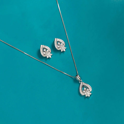 Silver Diamond Leaf Whisper Necklace set
