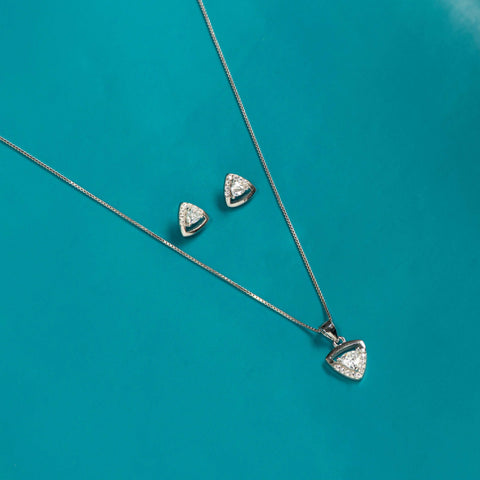 Silver Triangle Heart Necklace set