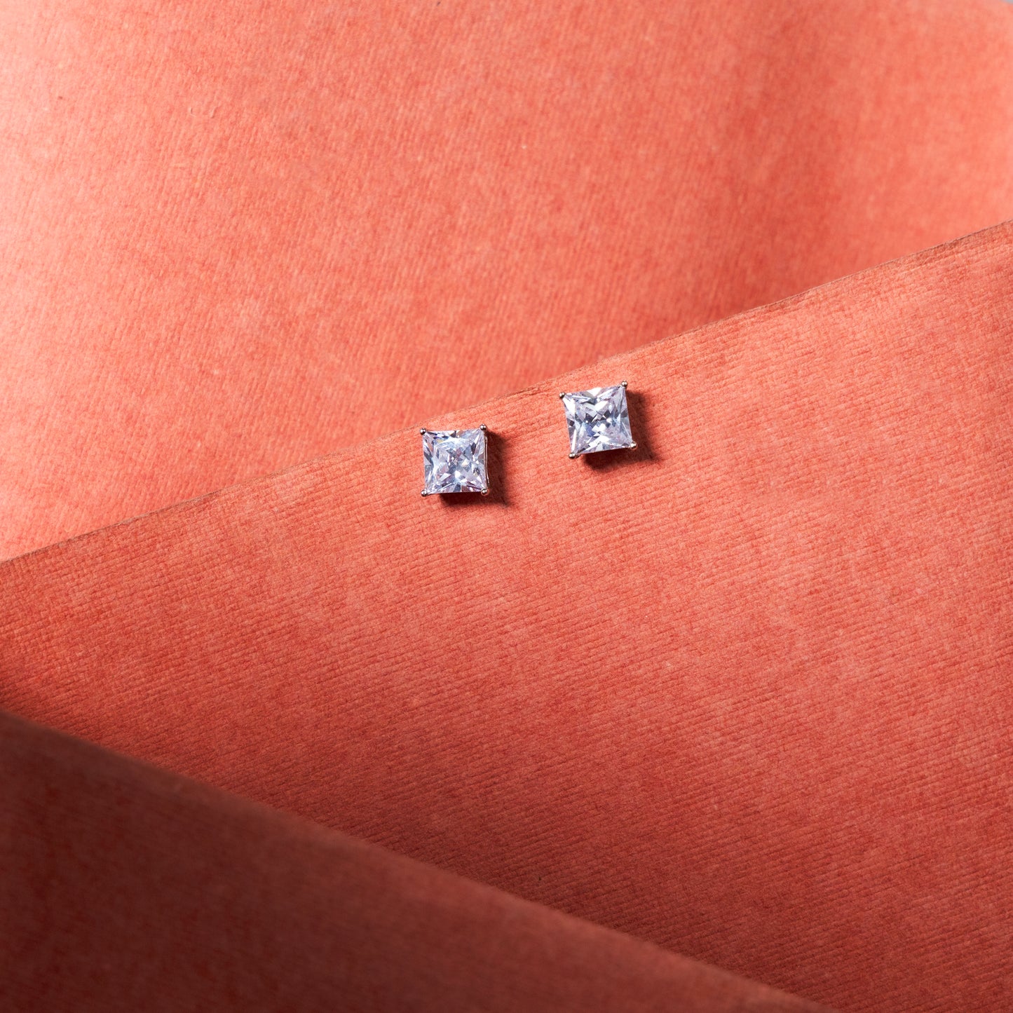 Silver square Diamond Daze stud earrings