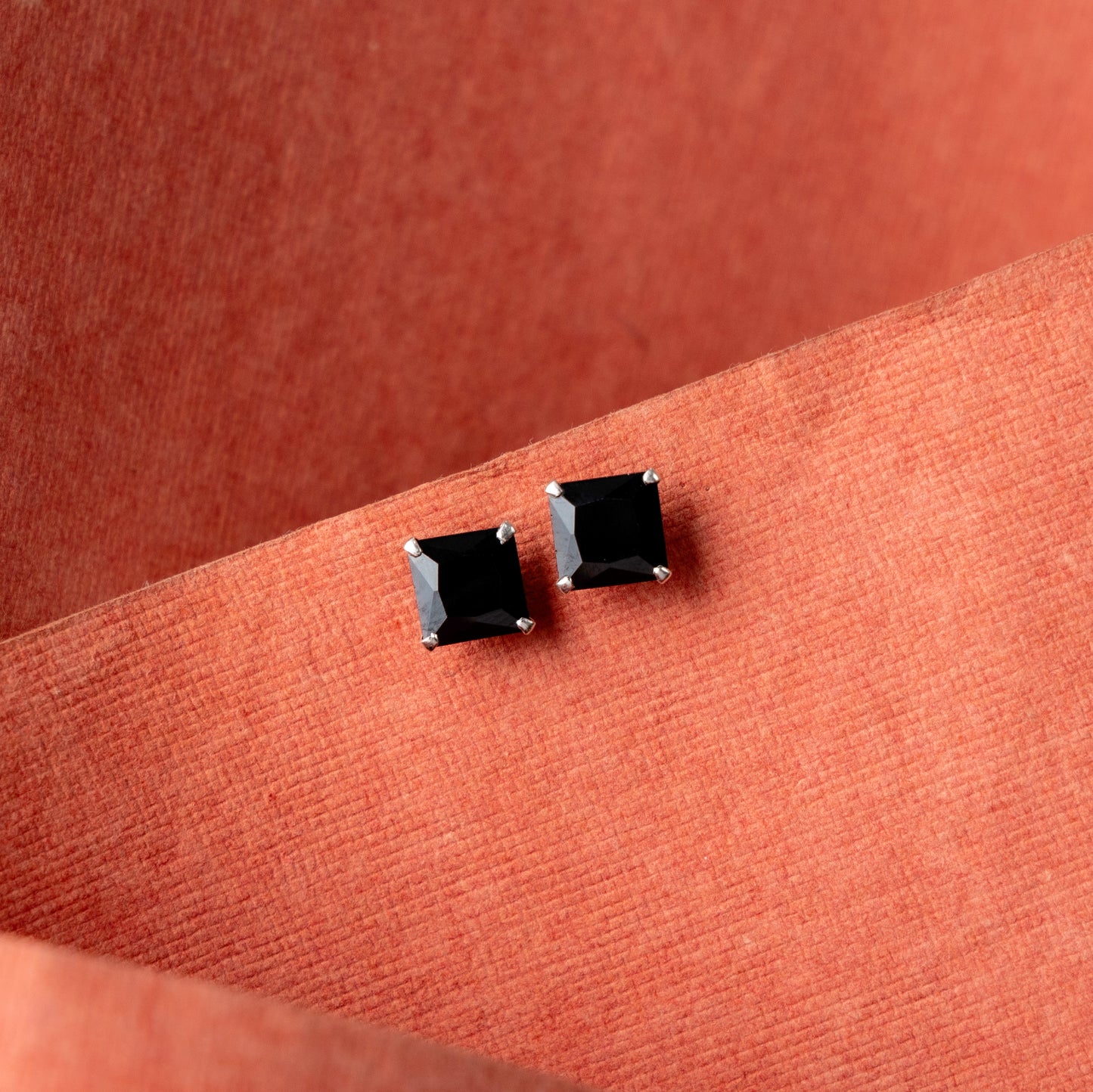 Silver Ebony Edge Square Black Stud Earrings