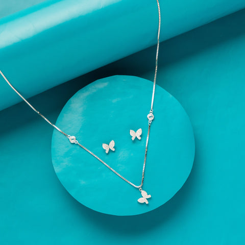 Silver Butterfly Beauty Necklace set