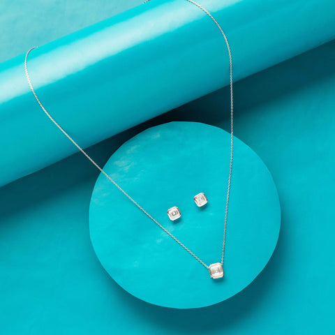 Silver Crystal Cube Necklace set