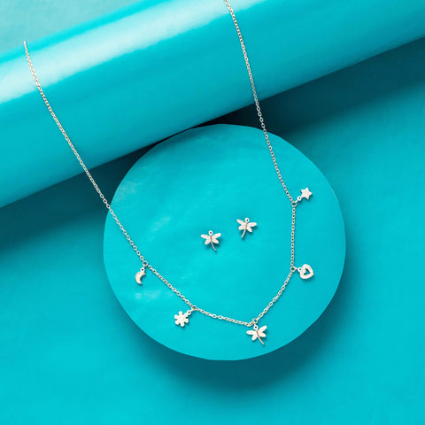 Silver Layered Rhythm Charm Necklace set
