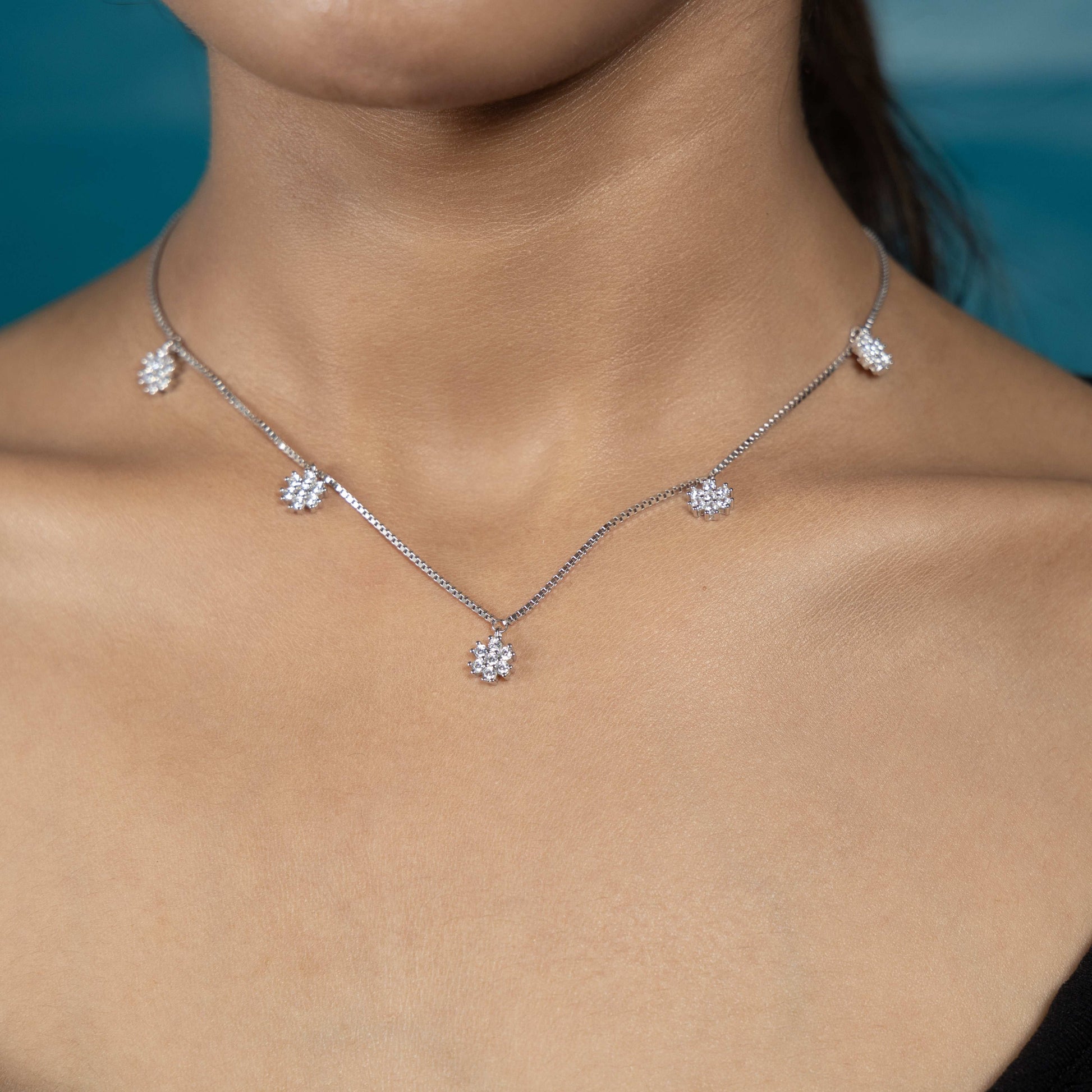 Charming Silver Blossom Cascade Necklace Style