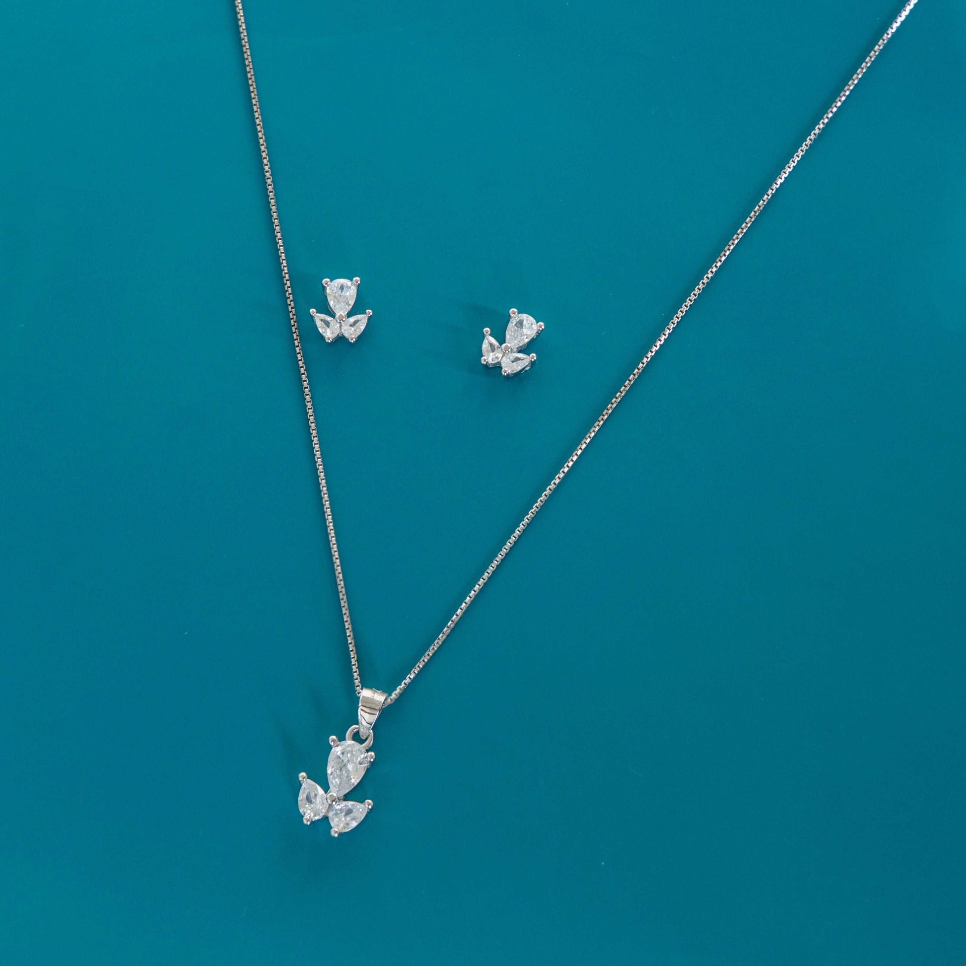 beautiful silver petal whispers necklace set for women 