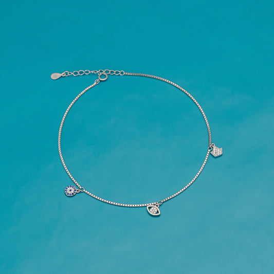 Sparkling Star Eye  Silver Anklet