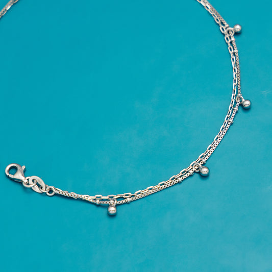 Drop Chain Silver Anklet