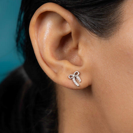 Sophisticated Silver Bows Studs Jewelry