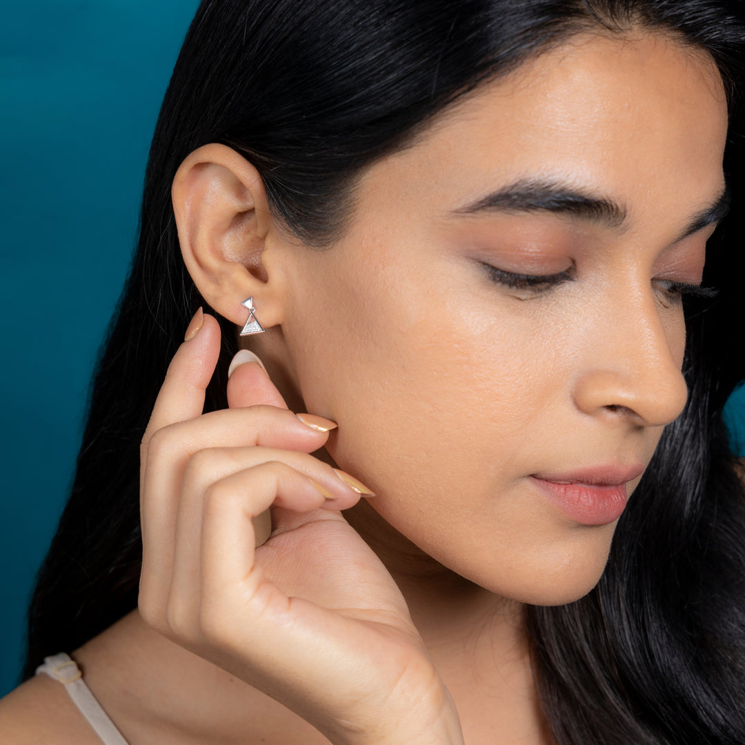 Shiny Silver Dewdrop Charm Stud Earrings