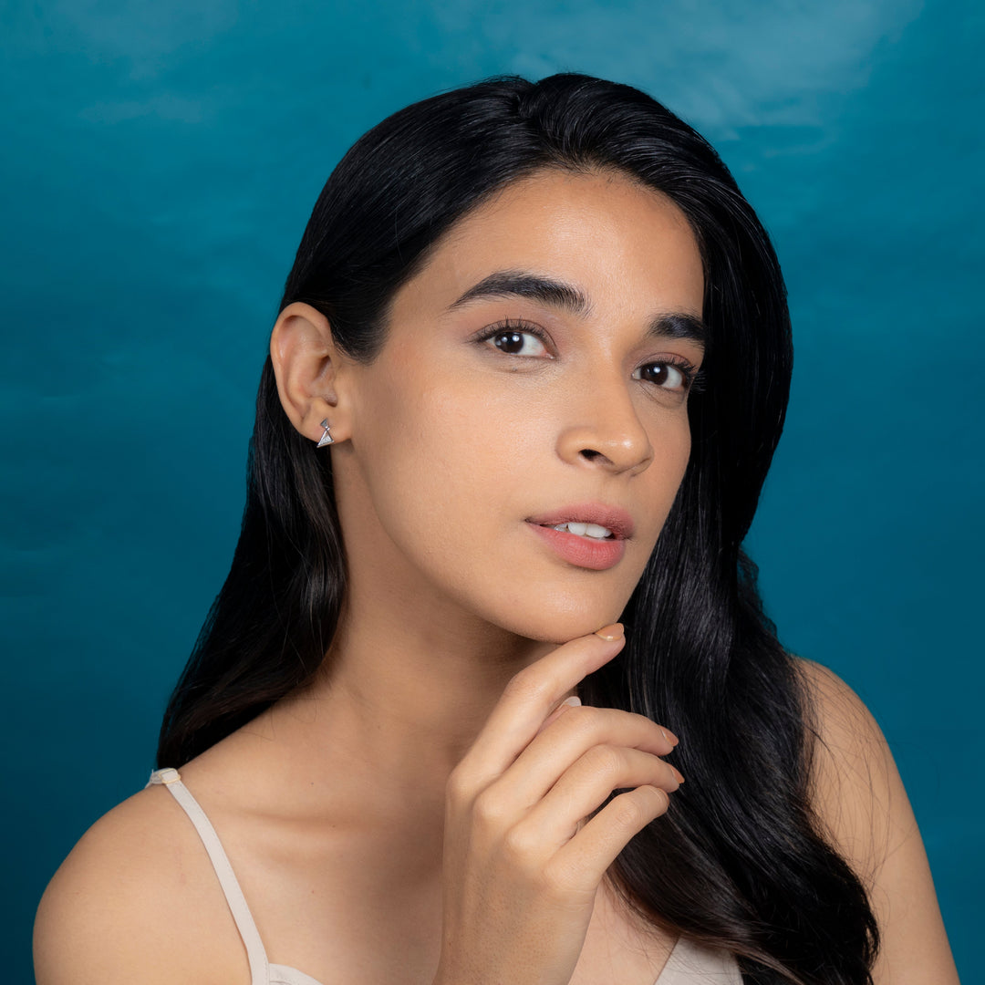 Dazzling Silver Dewdrop Charm Stud Earrings