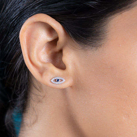 Silver Evil Eye Stud Earrings