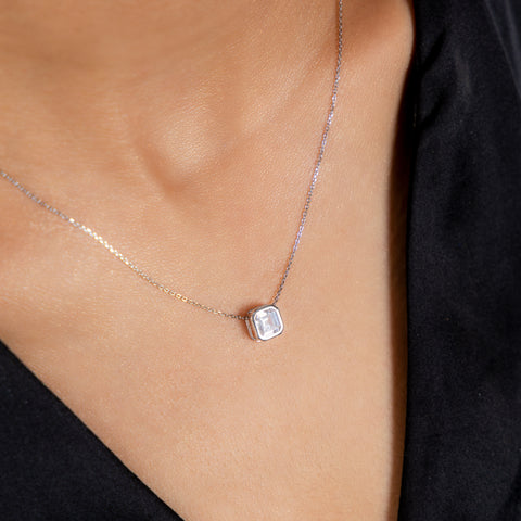 Silver Crystal Cube Necklace set
