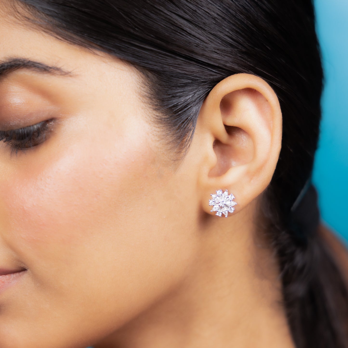 Silver Floral Stud Earrings