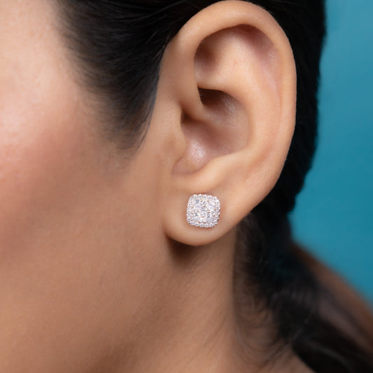  square Stud Earrings  in silver sparkle