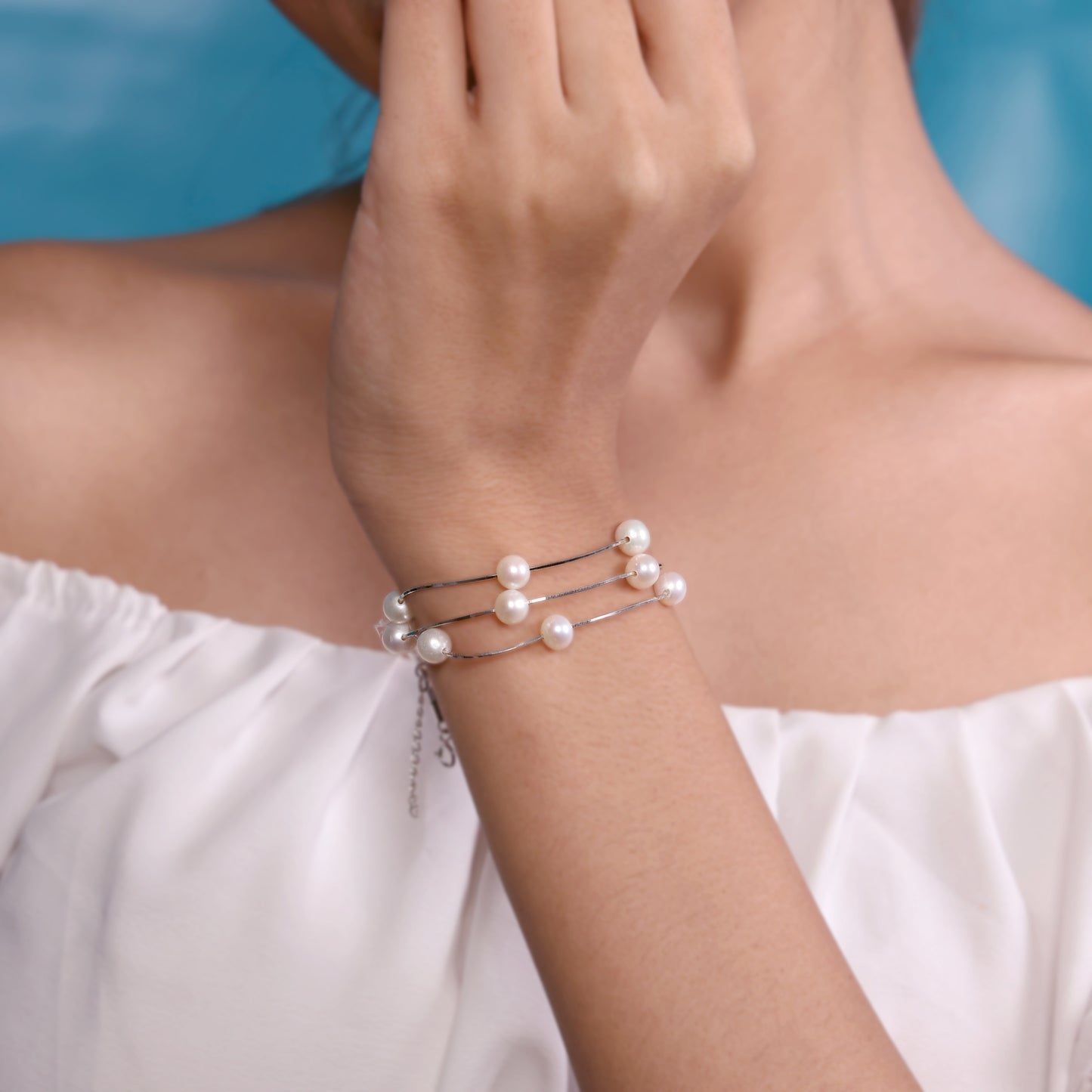 Layered Fresh Water Real Pearl Silver Bracelet